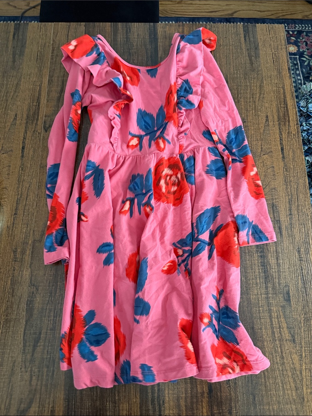 Tea Collection Pink Dress with Red and Blue Floral Print